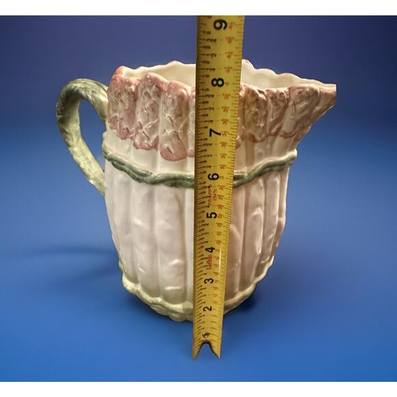 Vintage CB Pitcher Asparagus Shaped Italian Majolica Vase Signed 8" Cottagecore - Picture 9 of 13